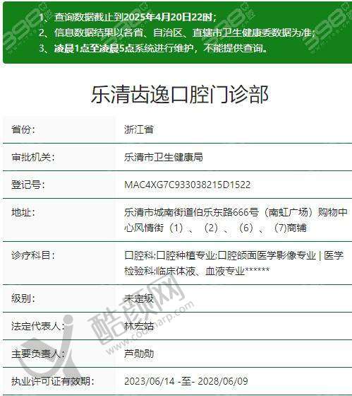 二、温州乐清齿逸口腔门诊部正规吗？来看看医院资质：